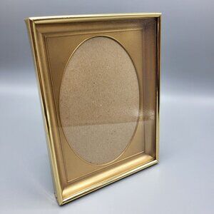 Gold-Toned Oval Picture Frame With Glass Front & Easel Back For Tabletop Display